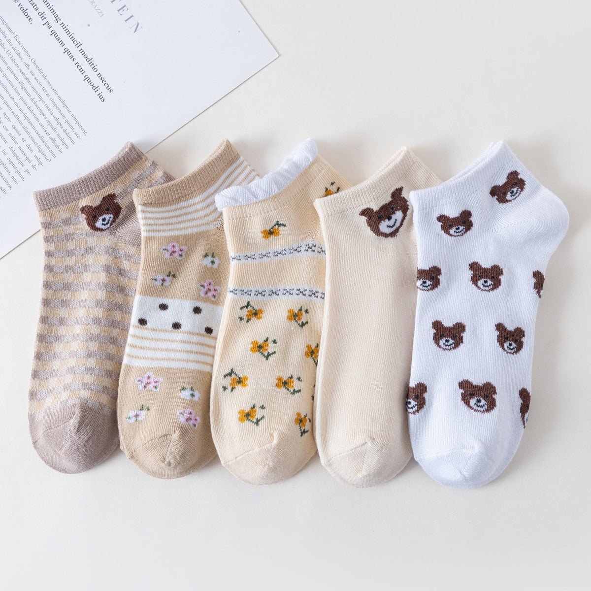 5 Pairs Socks Sets Women Elegant Retro Polyester Cotton Low Tube Women Socks Breathable Japanese Style Casual Cotton Short Sock - cikryna