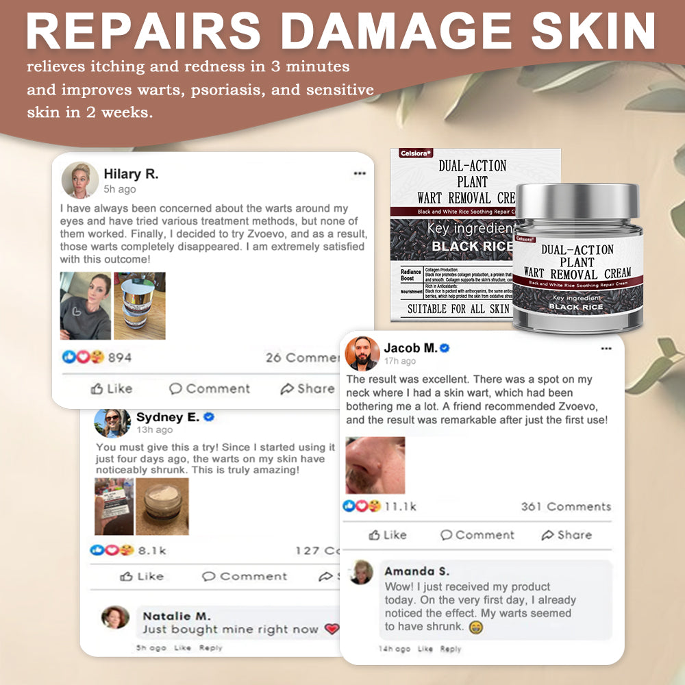 Celsiora® Black Rice Skin Repair Essence Cream ⚕️ FDA Certified (Removes warts and skin growths, improves keratin buildup and seborrheic dermatitis, follicular keratosis, age spots, and bruising)