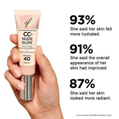 Official Store:| 60% OFF Nude Glow SPF40 w/ Luxe Brush Foundation Makeup Sunscreen Base Coverage Niacinamide