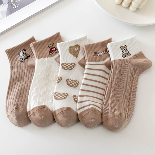5 Pairs Socks Sets Women Elegant Retro Polyester Cotton Low Tube Women Socks Breathable Japanese Style Casual Cotton Short Sock - cikryna