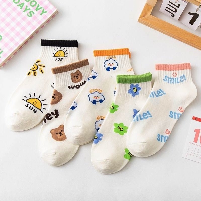 5 Pairs Socks Sets Women Elegant Retro Polyester Cotton Low Tube Women Socks Breathable Japanese Style Casual Cotton Short Sock - cikryna