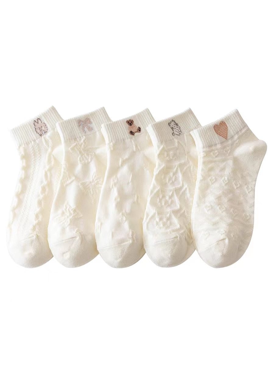 5 Pairs Socks Sets Women Elegant Retro Polyester Cotton Low Tube Women Socks Breathable Japanese Style Casual Cotton Short Sock - cikryna