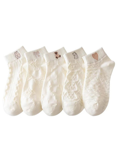 5 Pairs Socks Sets Women Elegant Retro Polyester Cotton Low Tube Women Socks Breathable Japanese Style Casual Cotton Short Sock - cikryna