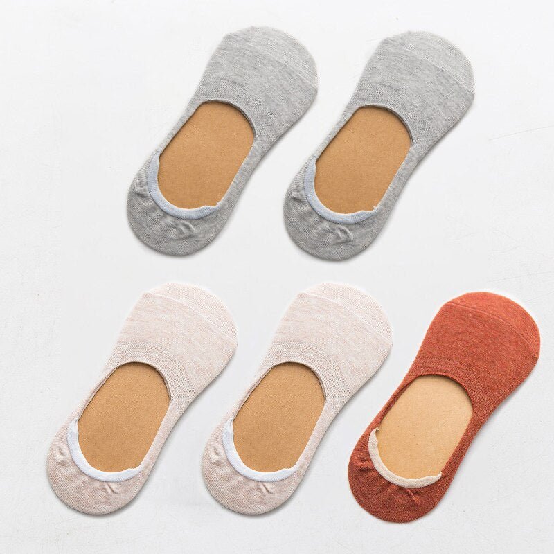5 Pairs Spring Summer Women Socks Solid Color Fashion Wild Shallow Mouth Girls Female Invisible No Show Slipper Socks - cikryna