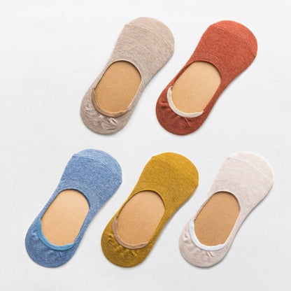 5 Pairs Spring Summer Women Socks Solid Color Fashion Wild Shallow Mouth Girls Female Invisible No Show Slipper Socks - cikryna