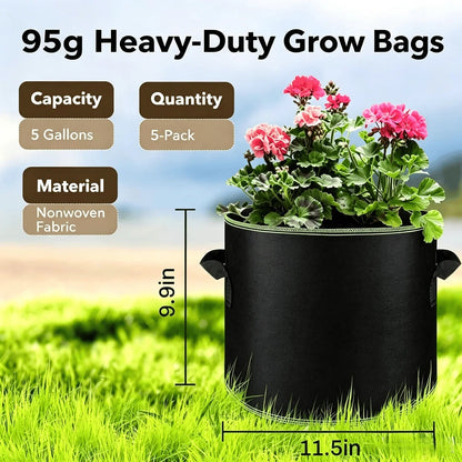 🌱Elyviana 5-Pack 5 Gallon Grow Bags – Heavy Duty Aeration Fabric Pots🪴 upsell - cikryna