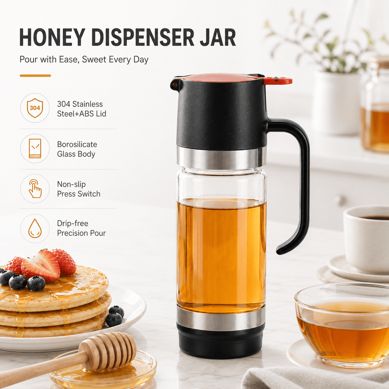 🎈🌷High-borosilicate glass honey jar, press-type dispenser🌷 - cikryna