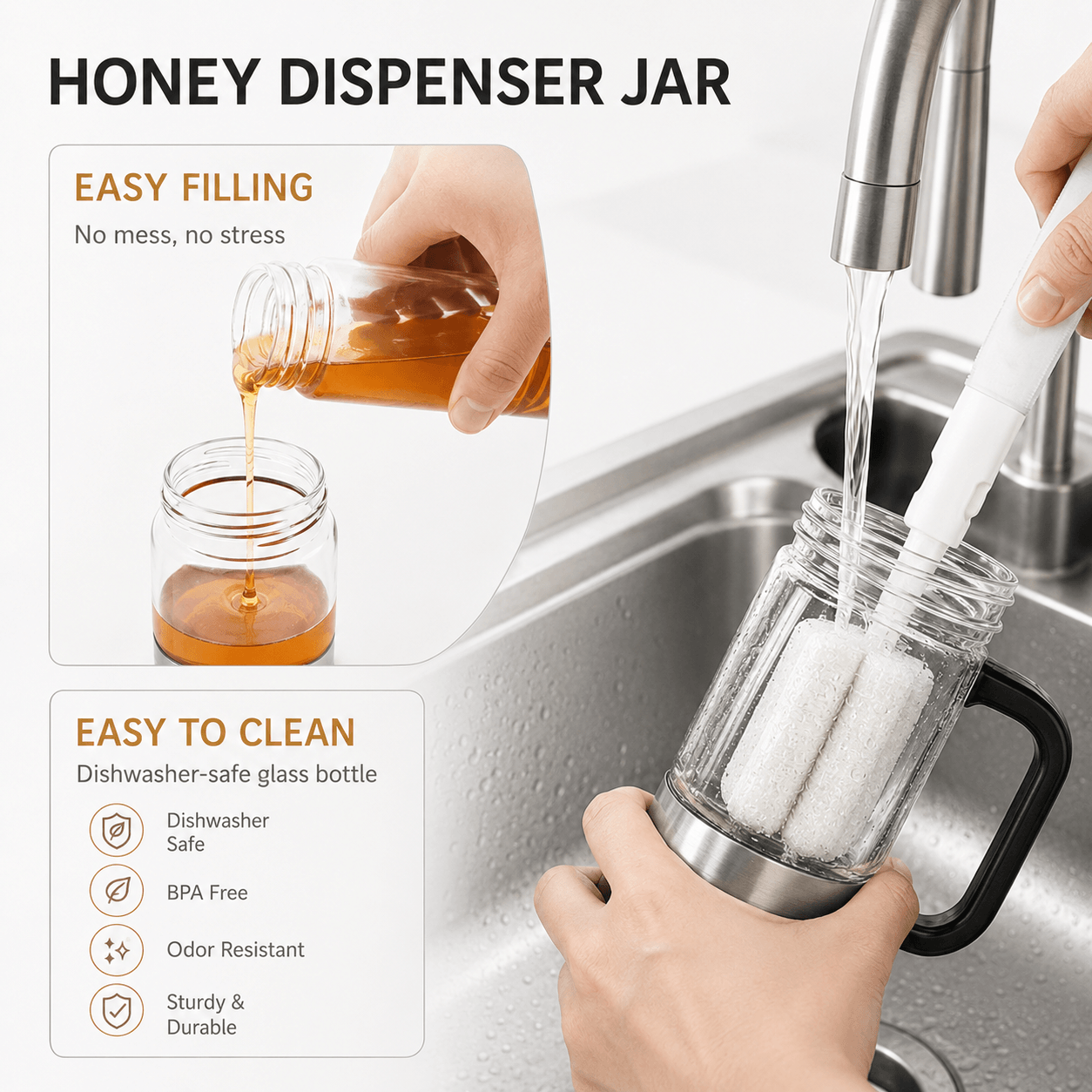 🎈🌷High-borosilicate glass honey jar, press-type dispenser🌷 - cikryna