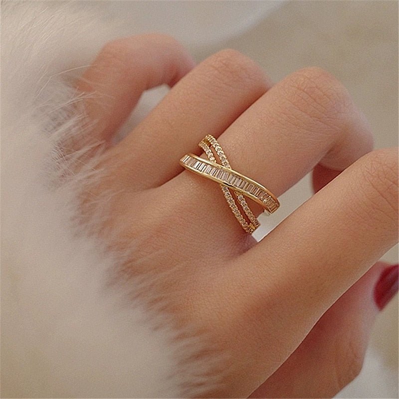 New Exquisite Cross Opening Ring Fashion Temperament Simple Ring Elegant Ladies Jewelry - cikryna