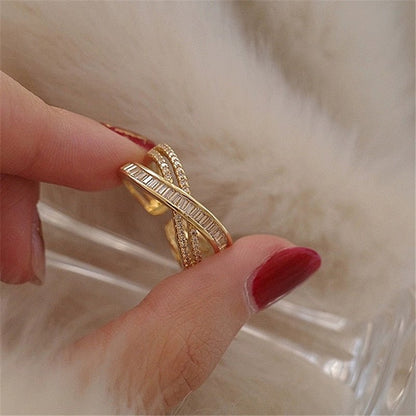 New Exquisite Cross Opening Ring Fashion Temperament Simple Ring Elegant Ladies Jewelry - cikryna