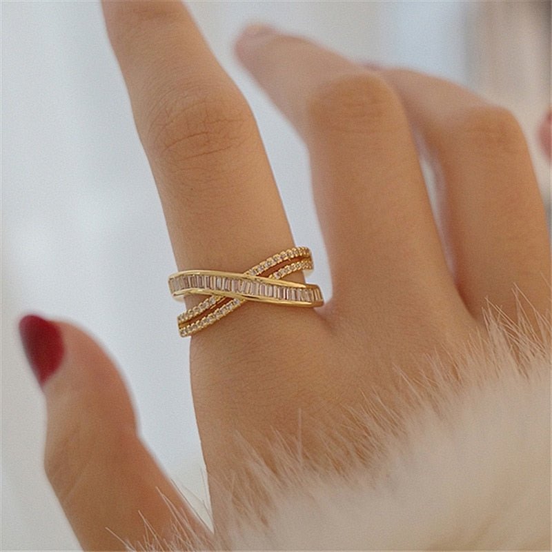New Exquisite Cross Opening Ring Fashion Temperament Simple Ring Elegant Ladies Jewelry - cikryna