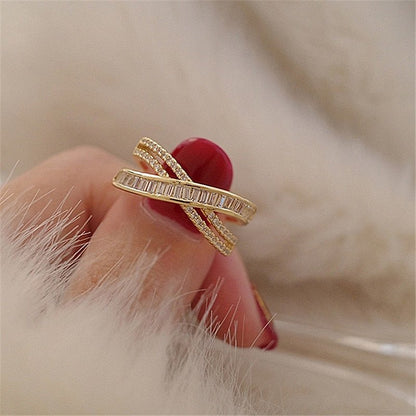 New Exquisite Cross Opening Ring Fashion Temperament Simple Ring Elegant Ladies Jewelry - cikryna