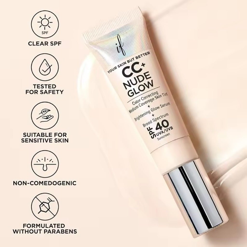 🌞Official Store:| 60% OFF Nude Glow SPF40 w/ Luxe Brush Foundation Makeup Sunscreen Base Coverage Niacinamide - cikryna