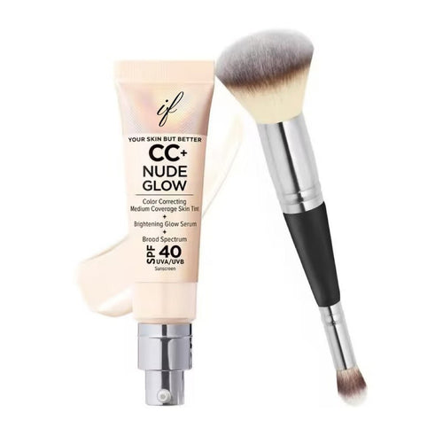 🌞Official Store:| 60% OFF Nude Glow SPF40 w/ Luxe Brush Foundation Makeup Sunscreen Base Coverage Niacinamide - cikryna