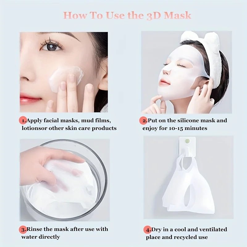 Silicone mask cover, ear - mounted fixed mask to moisturize and absorb essence, reusable facial care tool - cikryna