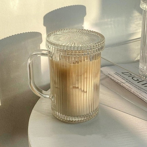 Simple Stripe Glass Cup With Lid and Straw Transparent Bubble Tea Cup Juice Glass Beer Can Milk Mocha Cups Breakfast Mug - cikryna