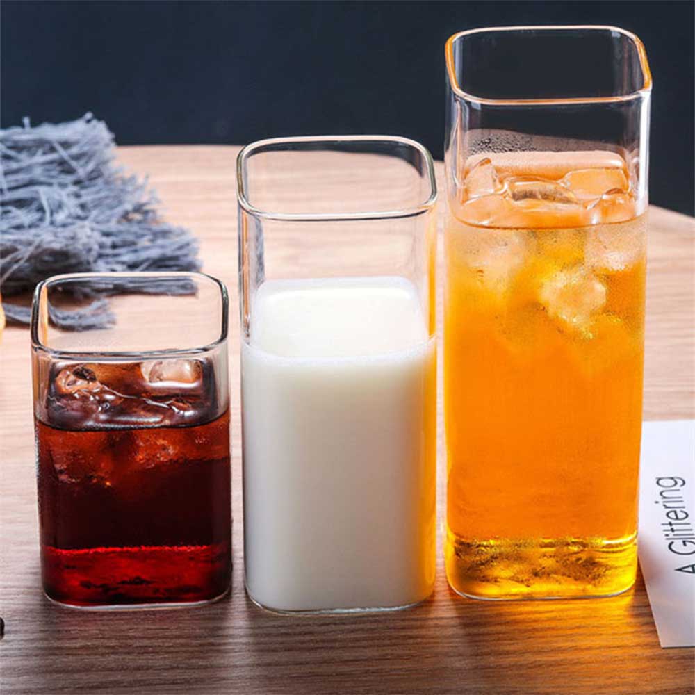 Square Simple Glass Cup Transparent Cold Drink Large - capacity Milk Juice Tea Drink Water Mousse Cups Wine Glass Beer Coffee Mug - cikryna