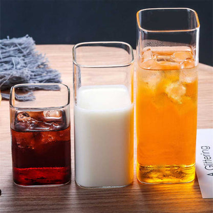 Square Simple Glass Cup Transparent Cold Drink Large - capacity Milk Juice Tea Drink Water Mousse Cups Wine Glass Beer Coffee Mug - cikryna