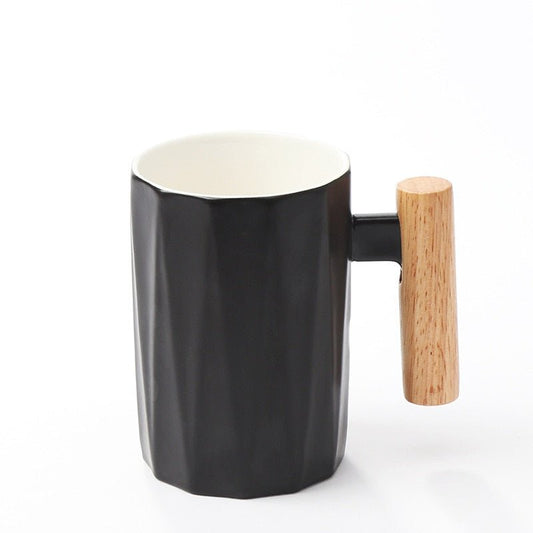 Wooden handle ceramic coffee mug,literary teacup Office Coffee Milk Cup Nordic Small Fresh Hand Ceramic Cup Drinkware gift 400ml - cikryna